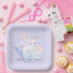 Assiettes En Carton Cute Rainbow Unicorn Fête d'anniversaire fille