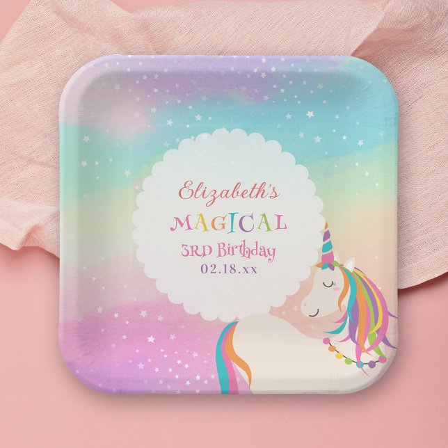 Assiettes En Carton Cute Rainbow Unicorn Magique fête d'anniversaire (Créateur téléchargé)