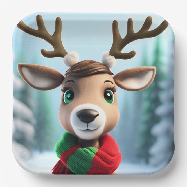 Assiettes En Carton Cute Reindeer (Recto)