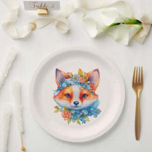 Assiettes En Carton Cute Renard orange avec Couronne florale