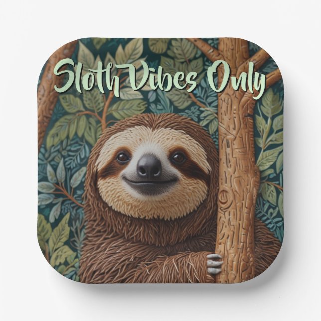 Assiettes En Carton Cute retro boho Sloth Hang in there sloth vibes  (Recto)