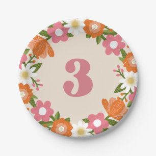 Assiettes En Carton Cute Retro Floral 3 Filles Troisième anniversair