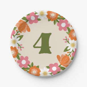 Assiettes En Carton Cute Retro Floral 4   Quatrième anniversaire des f