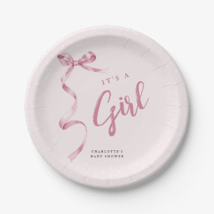 Assiettes En Carton Cute rose Bow ruban Baby shower fille