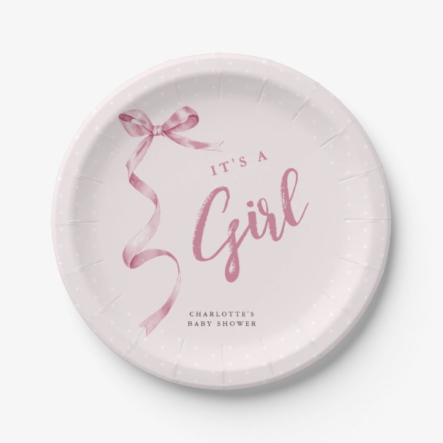 Assiettes En Carton Cute rose Bow ruban Baby shower fille (Devant)