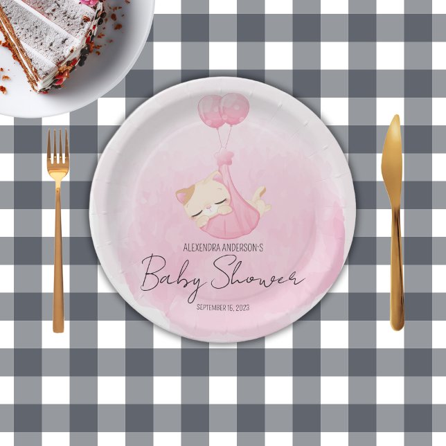 Assiettes En Carton Cute rose chaton d'aquarelle pour bébé fille Douch (Créateur téléchargé)