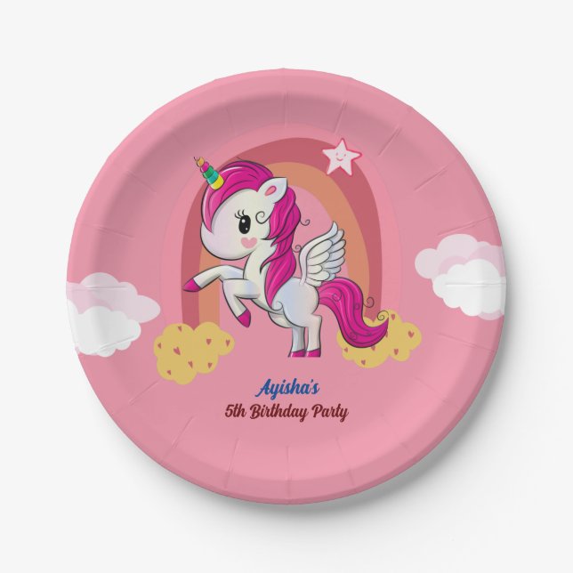 Assiettes En Carton Cute Rose Custom 5e Unicorn Anniversaire (Devant)