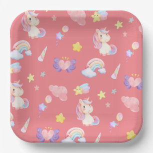 Assiettes En Carton Cute rose douce licorne arc-en-ciel Motif