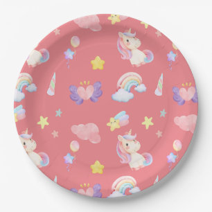 Assiettes En Carton Cute rose douce licorne arc-en-ciel Motif