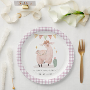 Assiettes En Carton Cute Rose Plaid Cactus Boho Llama N'Importe Quel Â
