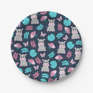 Assiettes En Carton Cute rose Turquoise Hippo Papillon Floral Lily Pad
