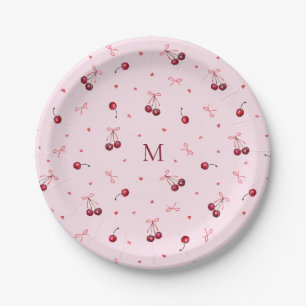 Assiettes En Carton Cute rouge rose cerises Coeurs Bows avec Monogramm