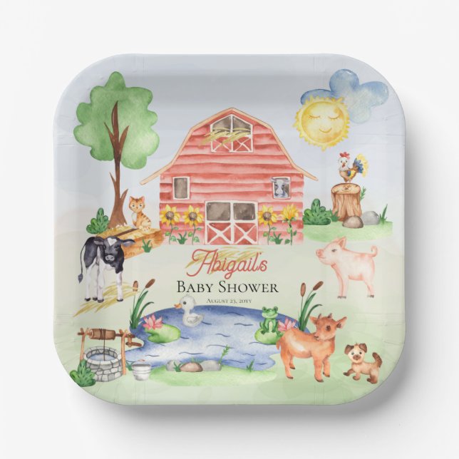 Assiettes En Carton Cute Rustic Farm Animaux Barnyard Baby Showe (Recto)