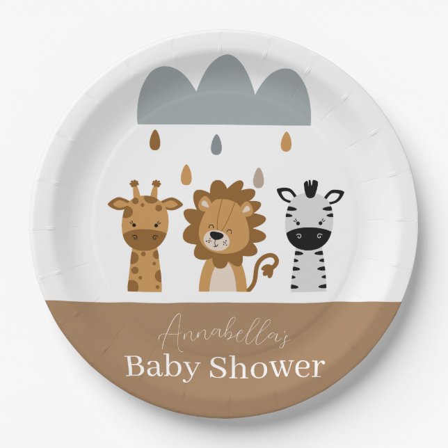 Assiettes En Carton Cute Safari Boho Bébé Animaux (Devant)