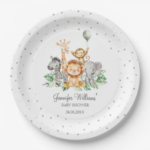 Assiettes En Carton Cute Safari Jungle Animaux Douche bébé verte