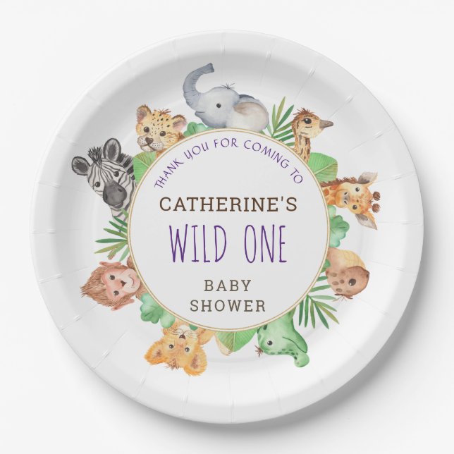Assiettes En Carton Cute Safari Jungle Boys Baby shower (Devant)