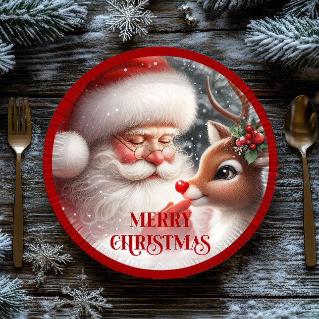 Assiettes En Carton Cute Santa and Rudolph Kids Christmas Dinner Plate (Cute Santa and Rudolph Kids Christmas Dinner Plates)