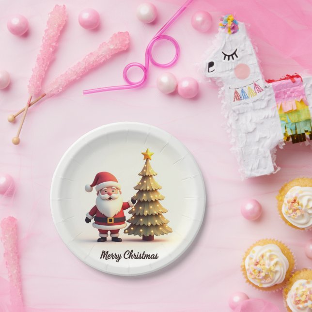 Assiettes En Carton Cute Santa Christmas Plates (Fête)