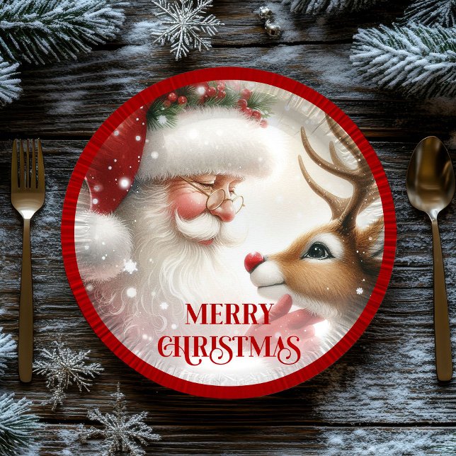 Assiettes En Carton Cute Santa Claus and Rudolph Funny Holiday Paper  (Cute Santa Claus and Rudolph Funny Holiday Paper Plates

)