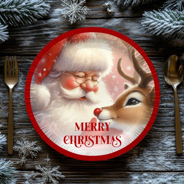 Assiettes En Carton Cute Santa Claus Rudolph Holiday Paper Plates (Cute Santa Claus Rudolph Holiday Paper Plates)