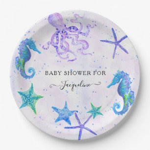 Assiettes En Carton Cute Seahorse Starfish Baby shower balnéaire