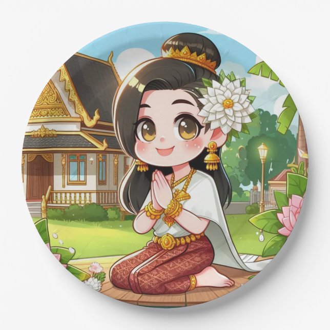 Assiettes En Carton Cute Siamese plaque de papier fille (Devant)