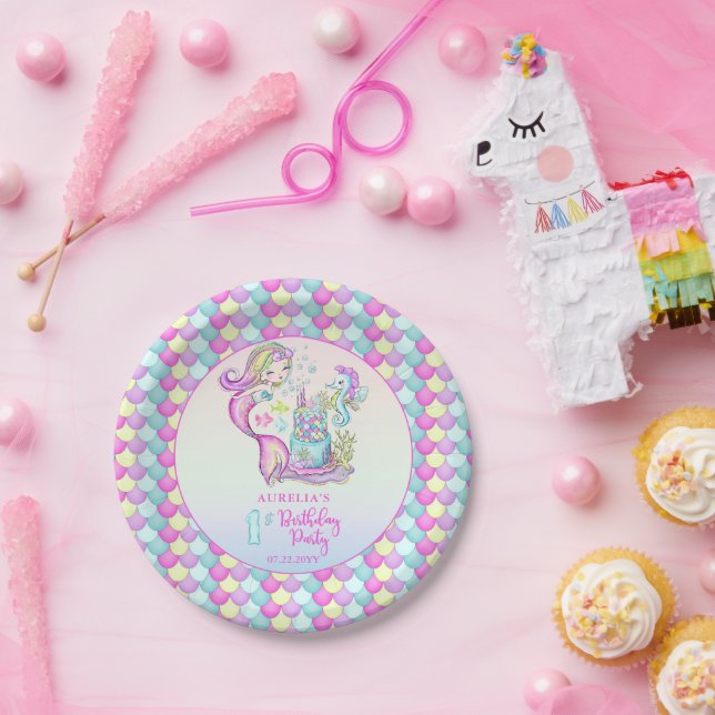 Assiettes En Carton Cute sirène | Sea Girl's 1st Birthday Party (Fête)