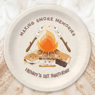Assiettes En Carton Cute S'more Fun Campfire 1ère Plaques Papier Anniv