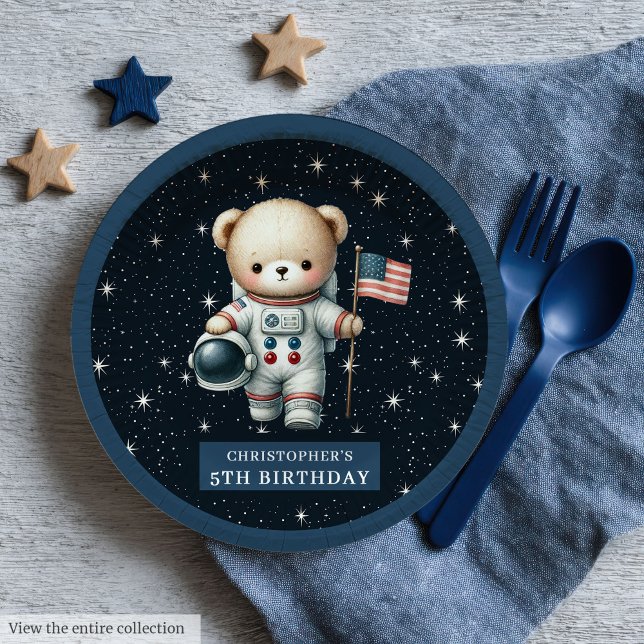 Assiettes En Carton Cute Teddy Bear Astronaut Baby Boy Shoy Party (Cute Teddy Bear Astronaut Baby Boy Shower Party Paper Plates)