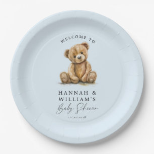 Assiettes En Carton Cute Teddy Bear Blue Boy Baby shower
