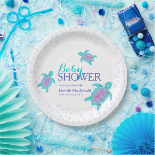 Assiettes En Carton Cute tortue aquarelle baby shower personnalisé