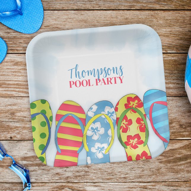 Assiettes En Carton Cute Tropical Summer Flip Flops Piscine Fun (Créateur téléchargé)