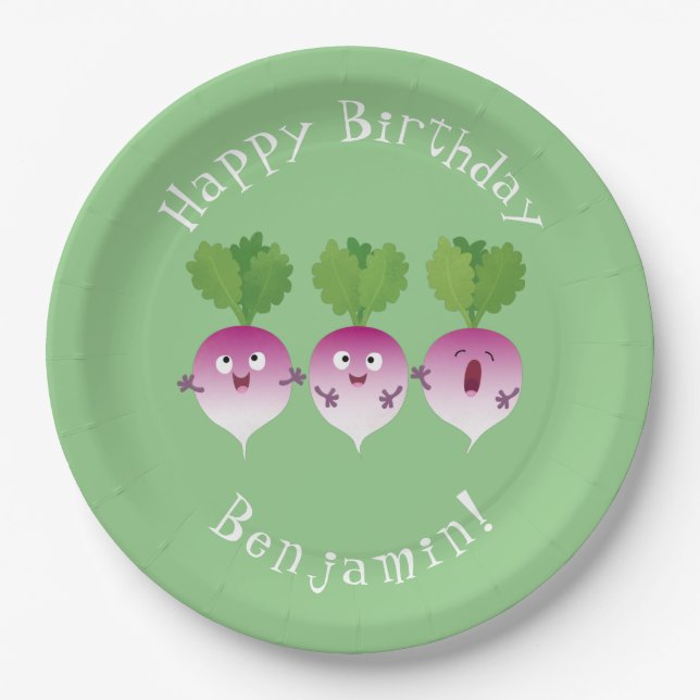 Assiettes En Carton Cute turnip légumes trio chanter dessin animé (Devant)