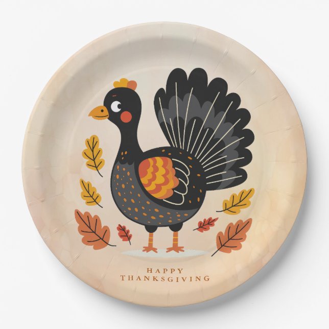 Assiettes En Carton Cute Turquie Bon thanksgiving plaque de papier (Devant)