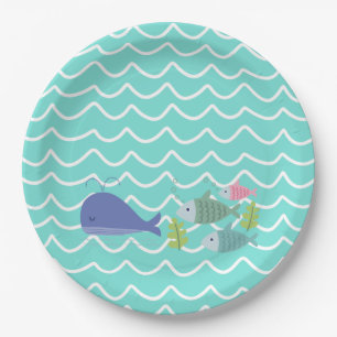 Assiettes En Carton Cute Turquoise Whale & Fishy Paper Plates