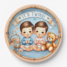 Cute Twin Boys Baby shower Aquarelle Teddy Bear