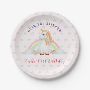 Assiettes En Carton Cute Unicorn aquarelle rose 1er anniversaire