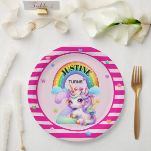Assiettes En Carton Cute Unicorn et Rainbow 2e anniversaire