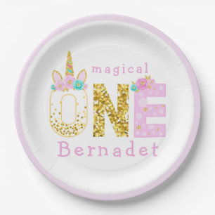 Assiettes En Carton Cute Unicorn Horn 1er Anniversaire Gold Parties sc
