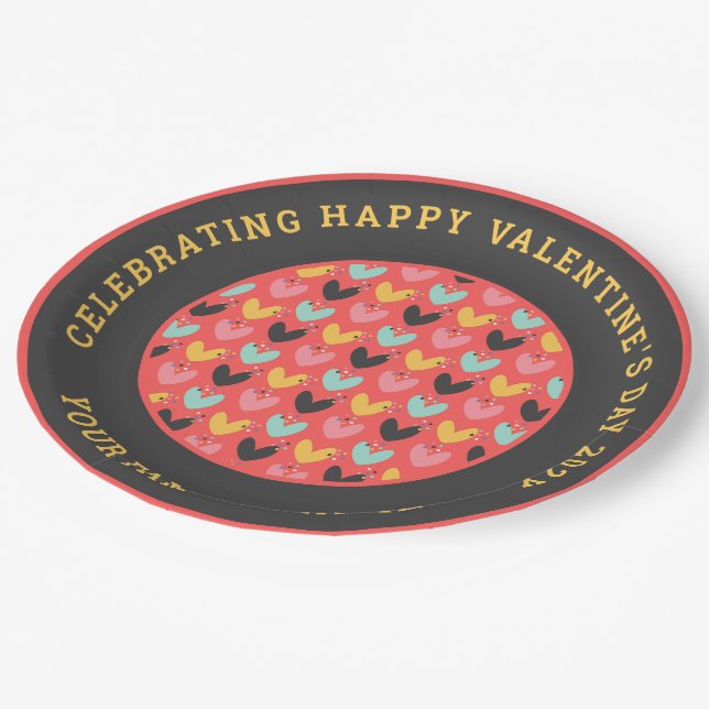 Assiettes En Carton Cute Valentines coeur motif (Angle)