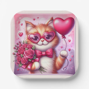Assiettes En Carton Cute Valentine's day cat/chaton