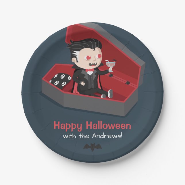 Assiettes En Carton Cute Vampire Boy Halloween Party Fournitures (Devant)