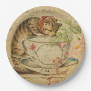 Assiettes En Carton Cute Vintage Cat Tea