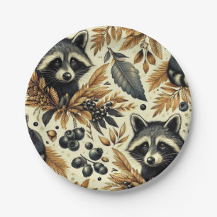 Assiettes En Carton Cute Vintage Racoon Motif
