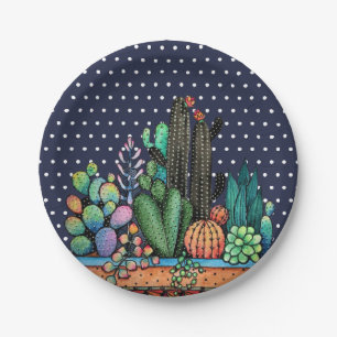Assiettes En Carton Cute Watercolor Cactus Garden