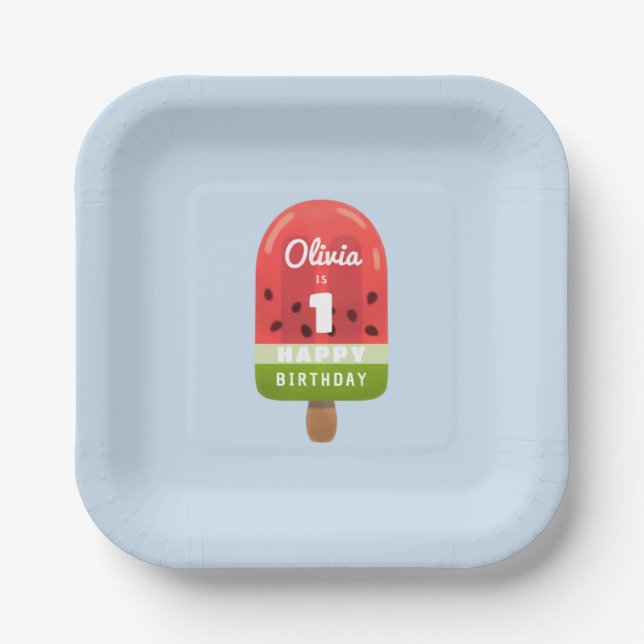 Assiettes En Carton Cute Watermelon Popsicle 1er anniversaire (Recto)