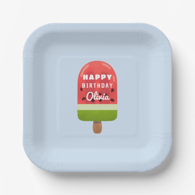 Assiettes En Carton Cute Watermelon Popsicle Joyeux anniversaire (Recto)