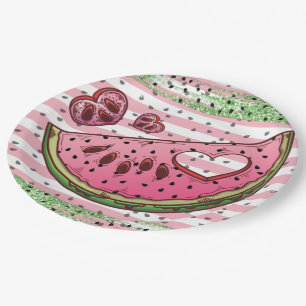 Assiettes En Carton Cute Watermelon rose verte Parties scintillant Ann
