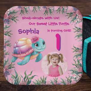 Assiettes En Carton Cute Whimsical Floral Tortue Girl Anniversaire