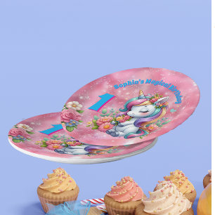Assiettes En Carton Cute Whimsical Floral Unicorn Girly 1er anniversai